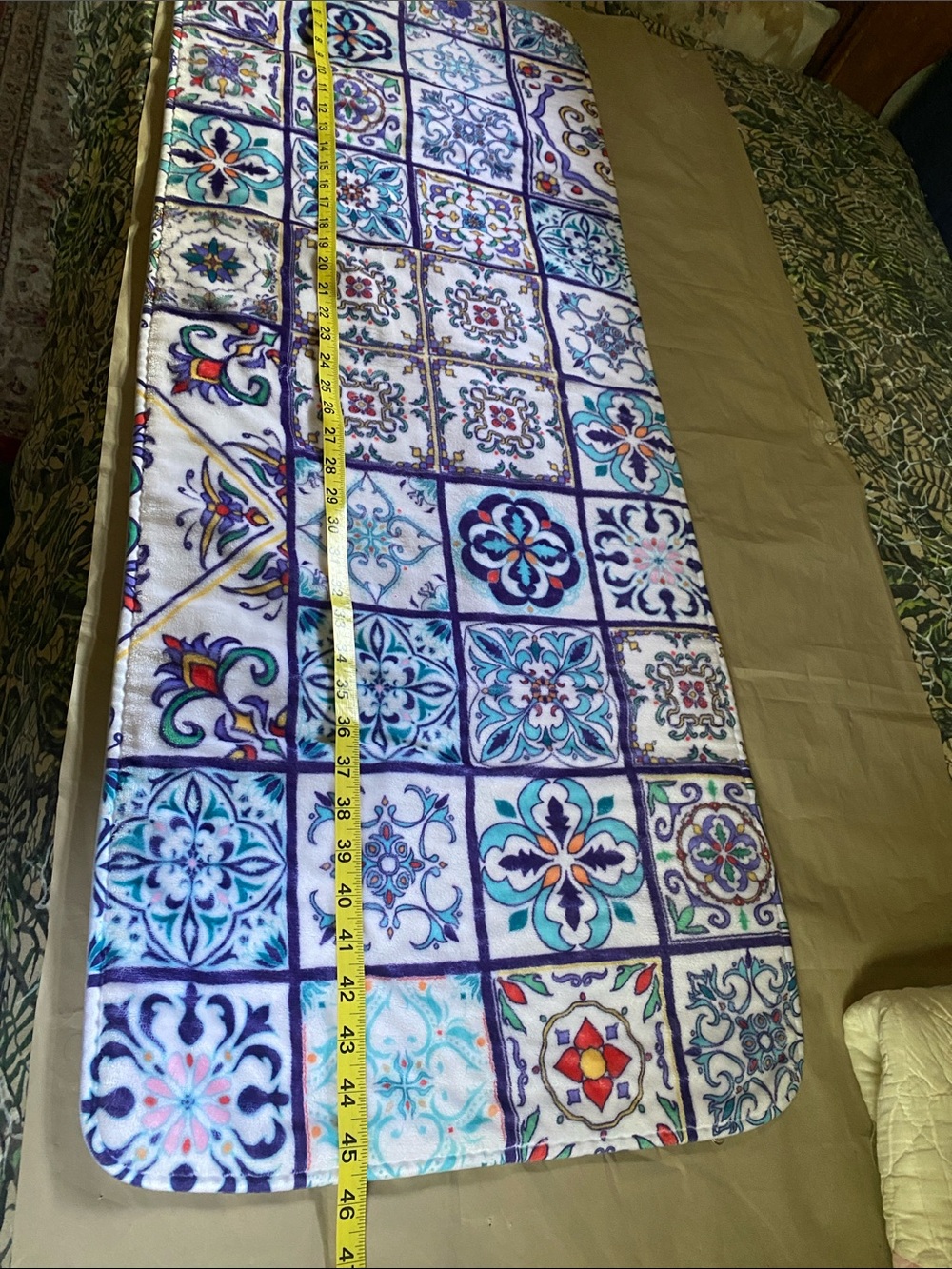 Tile Print Plush Runner - Blue, Teal & White